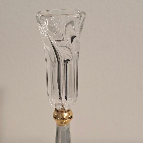 Vintage Egyptian Clear Blue Iridescent Glass Candlestick Holder - Picture 3 of 8
